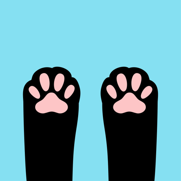 猫爪爪印腿。小猫足迹图标。可爱的卡通人物身体部位剪影。粉黑色标志符号。宝贝宠物收集。爱的信号。平面设计。蓝色背景。孤立。图片下载
