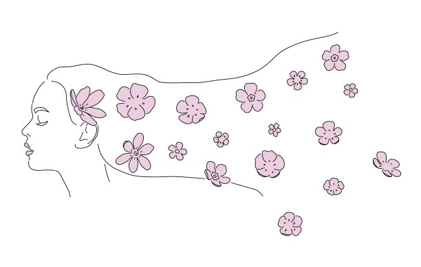 漂亮的女人，留着长发，带着鲜花。香水,香味。审美的背景。图片下载