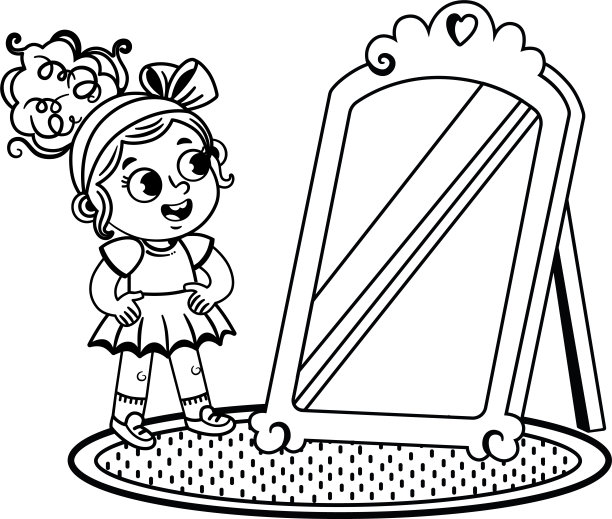 黑、白、小女孩和镜子图片下载