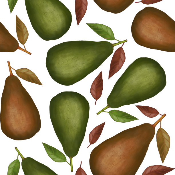 绿色和黄色的梨在白色的背景上。图片下载