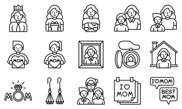 母亲节相关线矢量图标集图片下载
