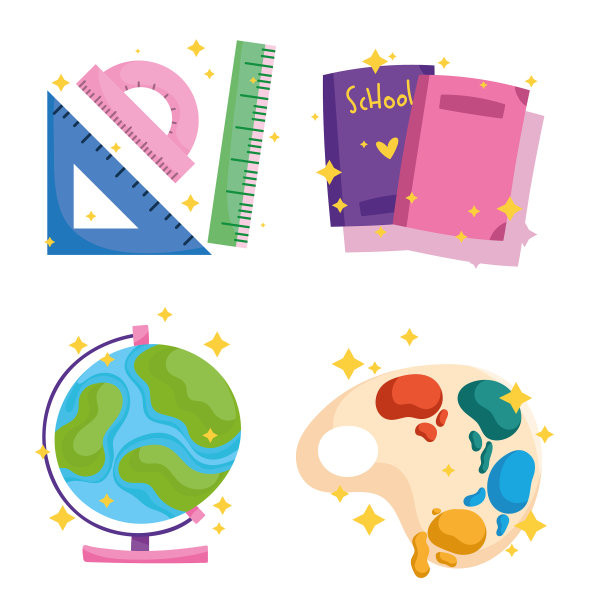 回到学校图标设置水彩调色板书籍图片下载