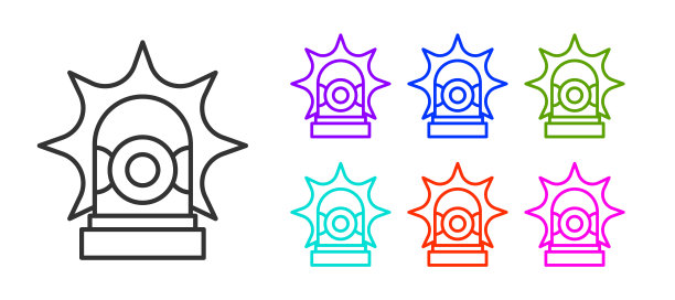 黑线闪光警报器图标孤立在白色背景上。紧急闪光警报。设置图标丰富多彩。向量图片下载