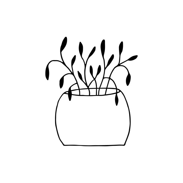 矢量简单的手绘花卉图标。在花盆里种植。图片下载