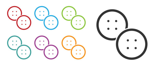 黑色缝纫按钮的衣服图标隔离在白色背景。服装按钮。设置图标丰富多彩。向量图片下载