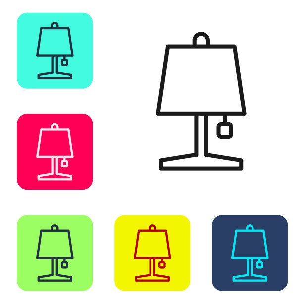 在白色背景上孤立的台灯图标。设置图标的颜色方形按钮。向量图片下载
