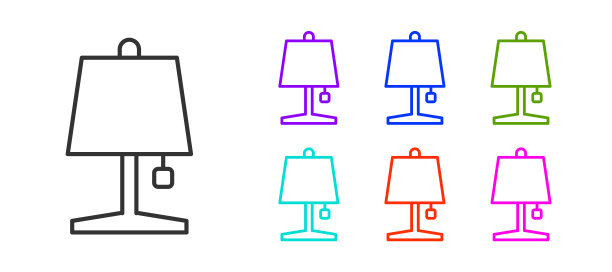 在白色背景上孤立的台灯图标。设置图标丰富多彩。向量图片下载