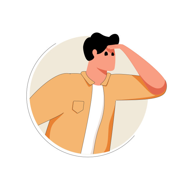 滑稽的男性在白色的孤立的东西上搜索。好奇的人在看圆形的东西。手绘的风格图片下载