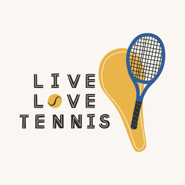 网球拍平面设计和引用题词孤立涂鸦插图与排版。图片下载