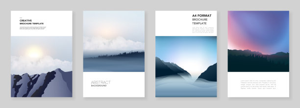 A4宣传册版式封面模板为传单传单，A4宣传册设计，展示，杂志，书籍。雾，早上日出，晚上日落。以山为背景的自然景观。图片下载