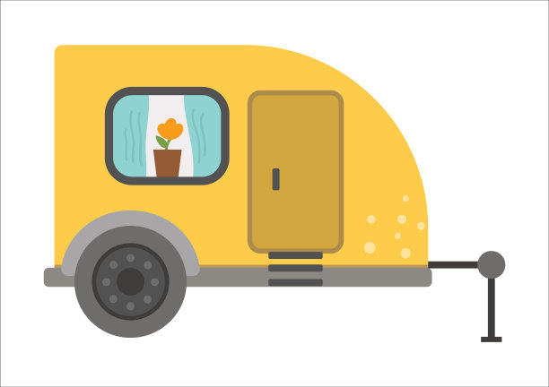 带门和窗的矢量旅游拖车。可爱的露营车孤立的白色背景。野营运输车插图。旅行汽车概念。有趣的移动家居图标图片下载