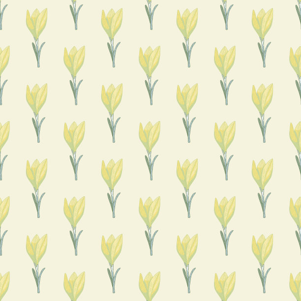 淡黄色藏红花形状点缀无缝图案。浅灰色的背景。复古风格。图片下载