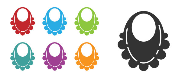 黑色婴儿围嘴图标孤立的白色背景。设置图标丰富多彩。向量图片下载