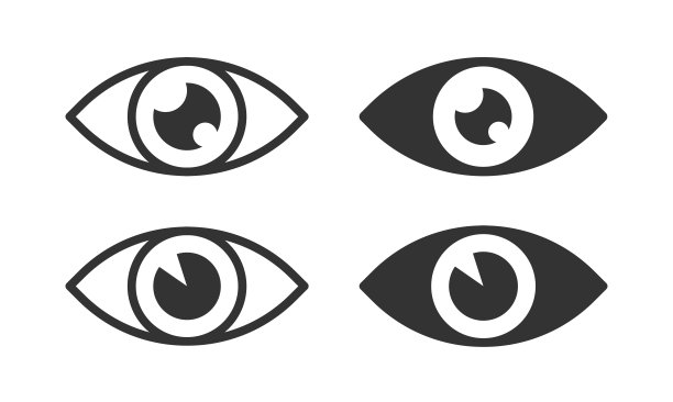 眼睛图标，固体和轮廓。矢量插图。图片下载