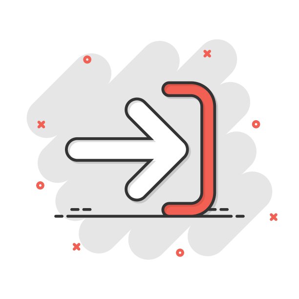 登录图标在漫画风格。箭头访问卡通矢量插图在白色孤立的背景。门禁飞溅效应的经营理念。图片下载