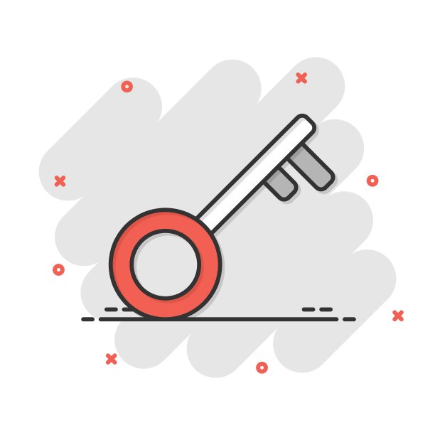 漫画风格的关键图标。密码卡通矢量插图在白色孤立的背景。进入飞溅效应的经营理念。图片下载