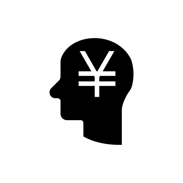 日元在人的头脑中扁平的图标，金融概念，思考金钱的标志在白色的背景，商人头与美元图标在轮廓风格的移动，网页设计。矢量图形。股票插图图片下载