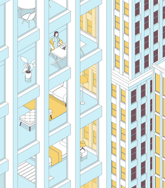 等距插图-视图的公寓大楼和城市图片下载