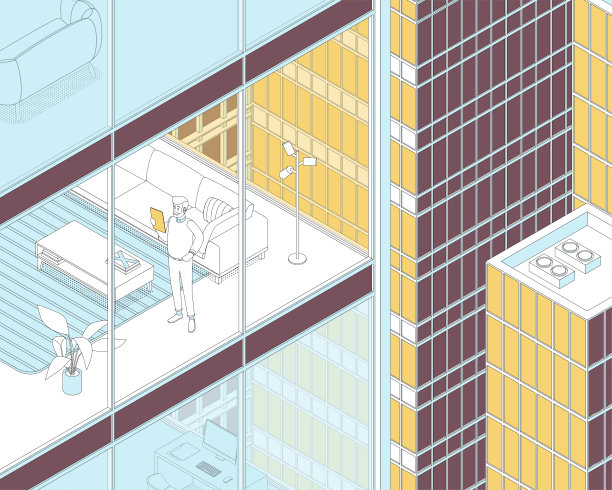 等距插图-视图的公寓大楼和城市图片下载