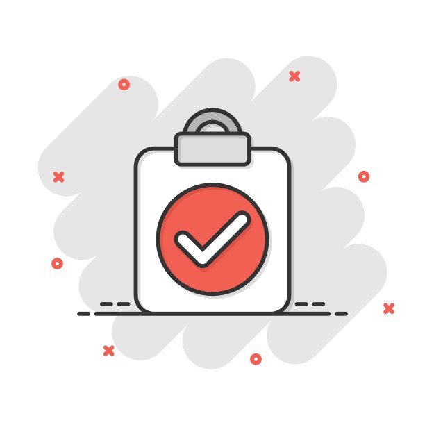 漫画风格的文档复选框图标。测试卡通矢量插图在白色孤立的背景。合同效应经营理念。图片下载