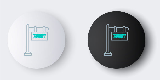 线悬挂标志与文本租赁图标孤立在灰色背景。广告牌上有文字Rent。色彩斑斓的轮廓的概念。向量图片下载