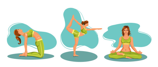 插图的集合。一套女人从事健身、瑜伽、体操。图片下载