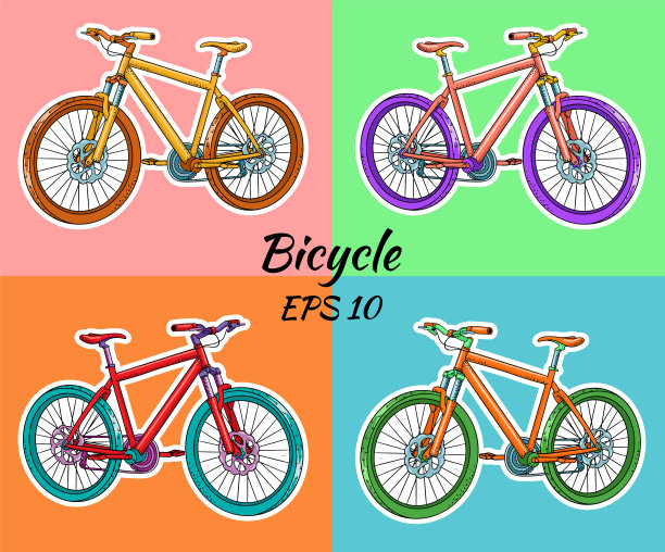 自行车。国际自行车日。自行车画在卡通风格。图片下载