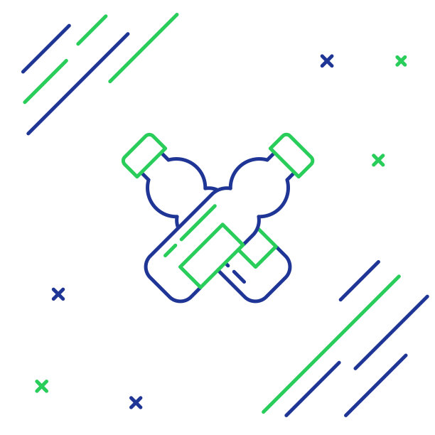 蓝绿线交叉的水瓶图标隔离在白色背景。苏打水饮料标志。色彩斑斓的轮廓的概念。矢量图图片下载