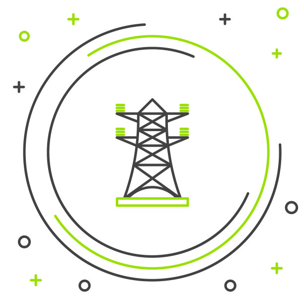 线路电力塔，用于支持一个在白色背景上隔离的架空电力线路图标。高压电线杆线路。色彩斑斓的轮廓的概念。向量图片下载