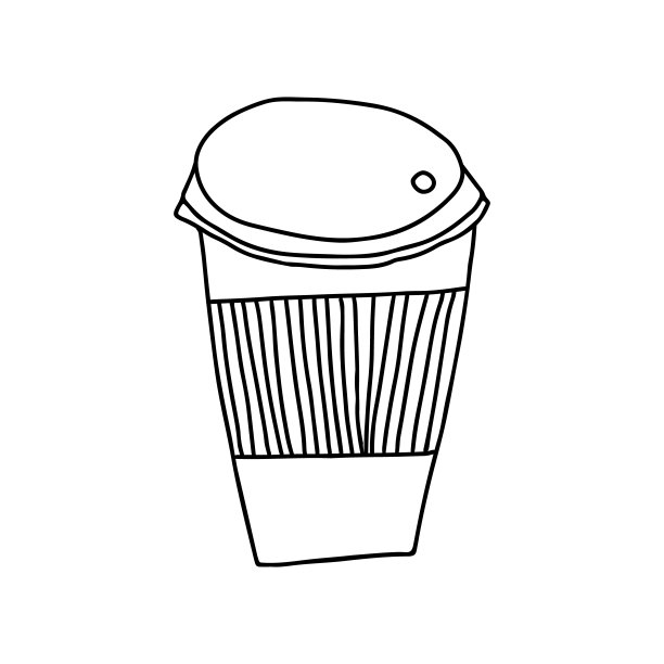 手绘的热咖啡矢量插图在纸去杯与保护性的袖子。孤立在白色背景上。图片下载