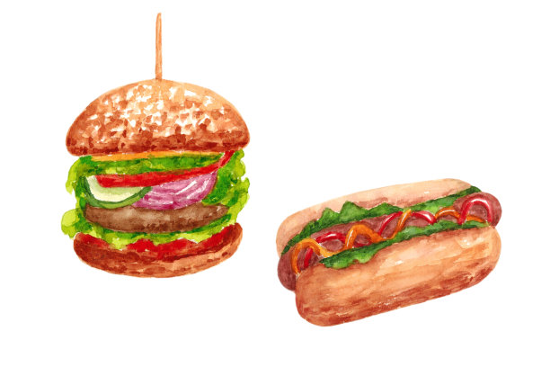 汉堡和热狗孤立在一个白色的背景。图片下载