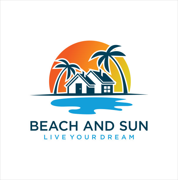 海洋财产设计插图。海滩房子图标象征，海滩房地产，海滩度假村，村庄和海滩酒店矢量股票灵感图片下载
