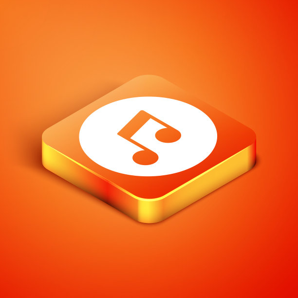 等距音乐音符音调图标隔离在橙色图片下载