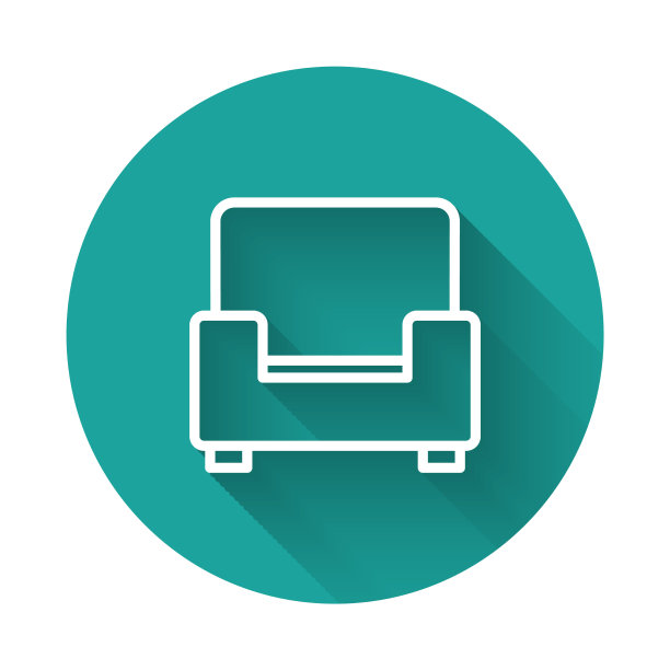 白色线条扶手椅图标孤立与长影子图片下载