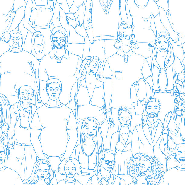 无缝矢量插图的人群。手绘背景图片下载
