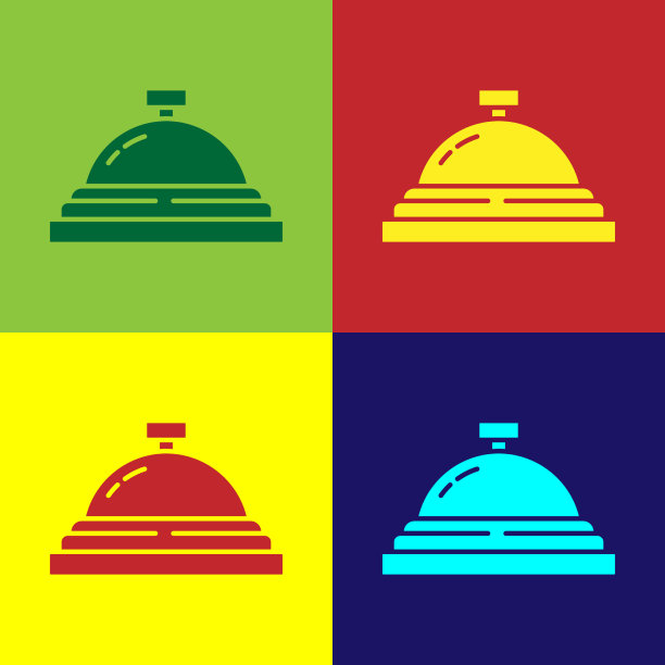 波普艺术酒店服务钟图标孤立上的色彩图片下载