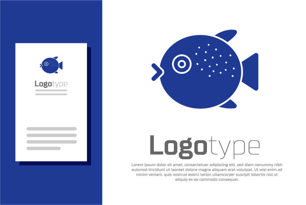 蓝色河豚鱼图标孤立在白色背景图片下载