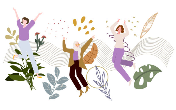 女子乐跳设植物叶花波线图片下载