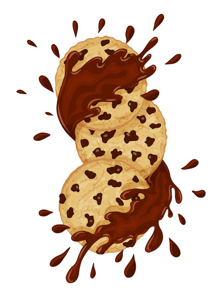 饼干在巧克力飞溅手绘对象图片下载