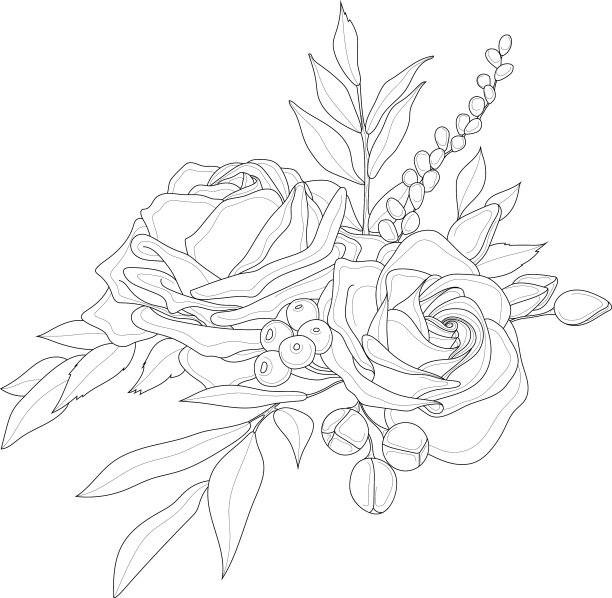 现实的玫瑰花瓣与叶和浆果图片下载