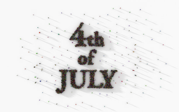 人群在白色背景上创造7月4日的信息图片下载