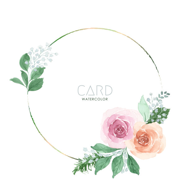 粉红和橙色玫瑰花束水彩上花图片下载