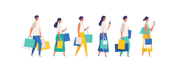 人们在夏天拎着购物袋。在商店、商店、购物中心参加季节性大减价的男女。图片下载