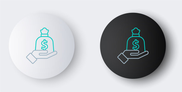 手拿钱袋的线图标孤立在灰色图片下载