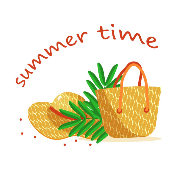 沙滩柳条帽，女士夏季休闲包。图片下载