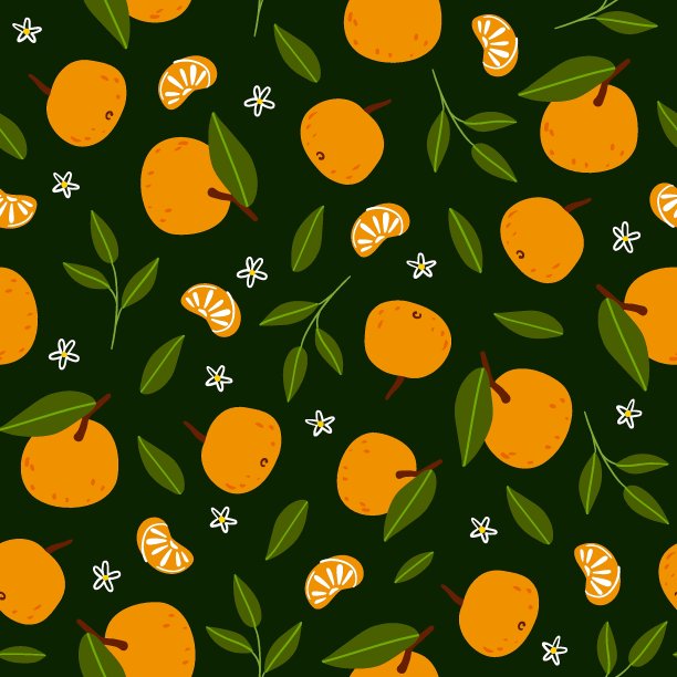 热带无缝模式与橙子。矢量夏果模式图片下载