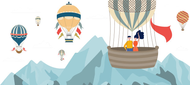 热气球在山上的天空中飞行图片下载