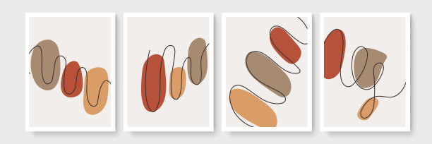 植物墙艺术向量集。简约自然的墙壁艺术。波荷叶线艺术绘画的抽象形状。植物艺术设计版画、墙纸、封面。现代的矢量图图片下载