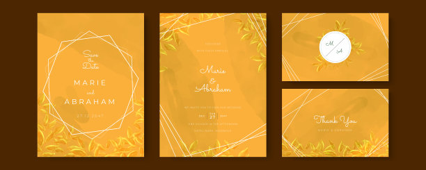 珊瑚橙黄金叶问候笔画婚礼装饰。矢量闪烁橙色闪闪背景。水彩春季手绘设计图片下载