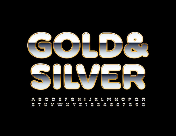 矢量金和银字母表。优质金属字体图片下载